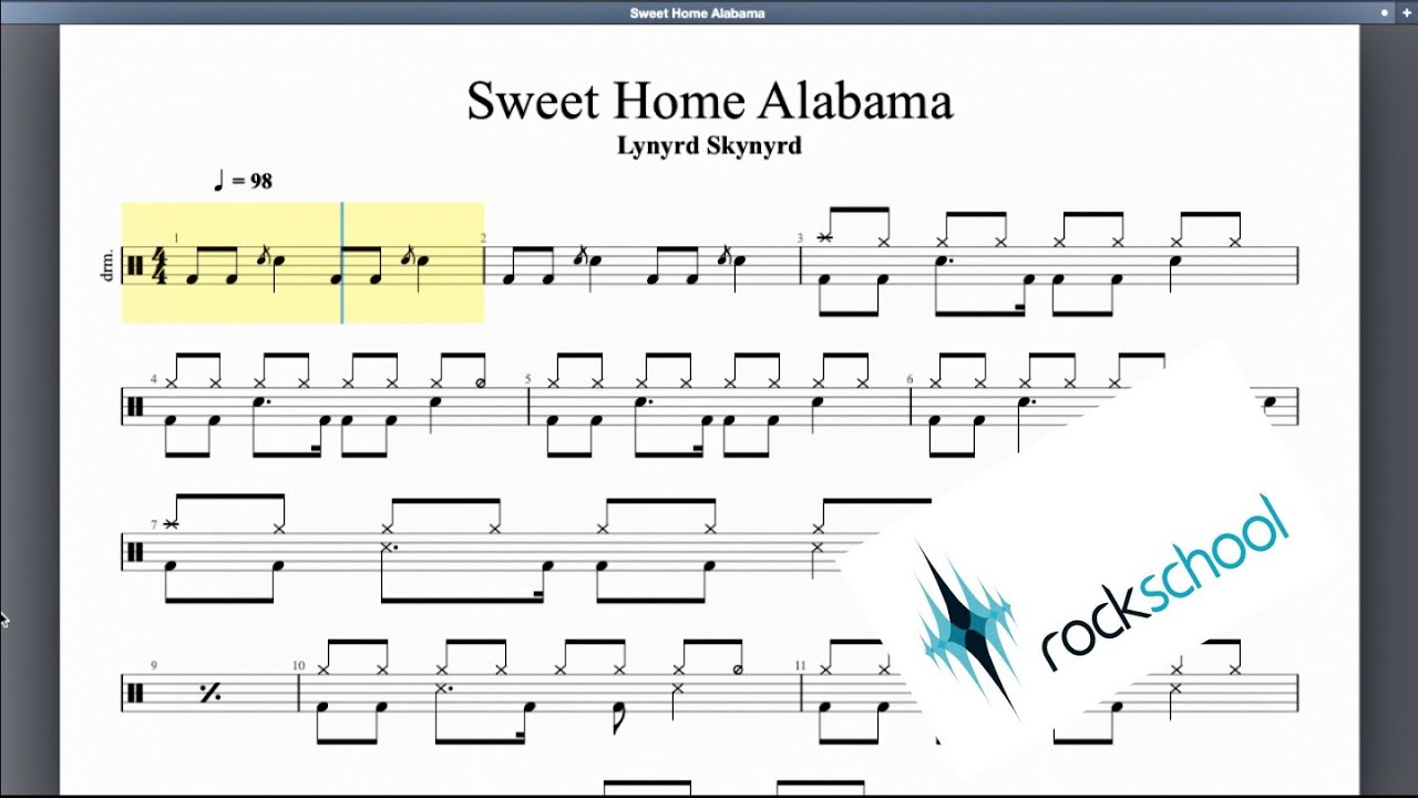 Sweet Home Alabama Rockschool Grade 4 Drums