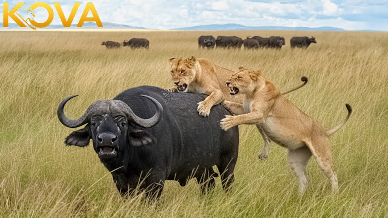 Lion's Courage: Fierce Confrontation with Buffalo to Protect Family | Animal Fight