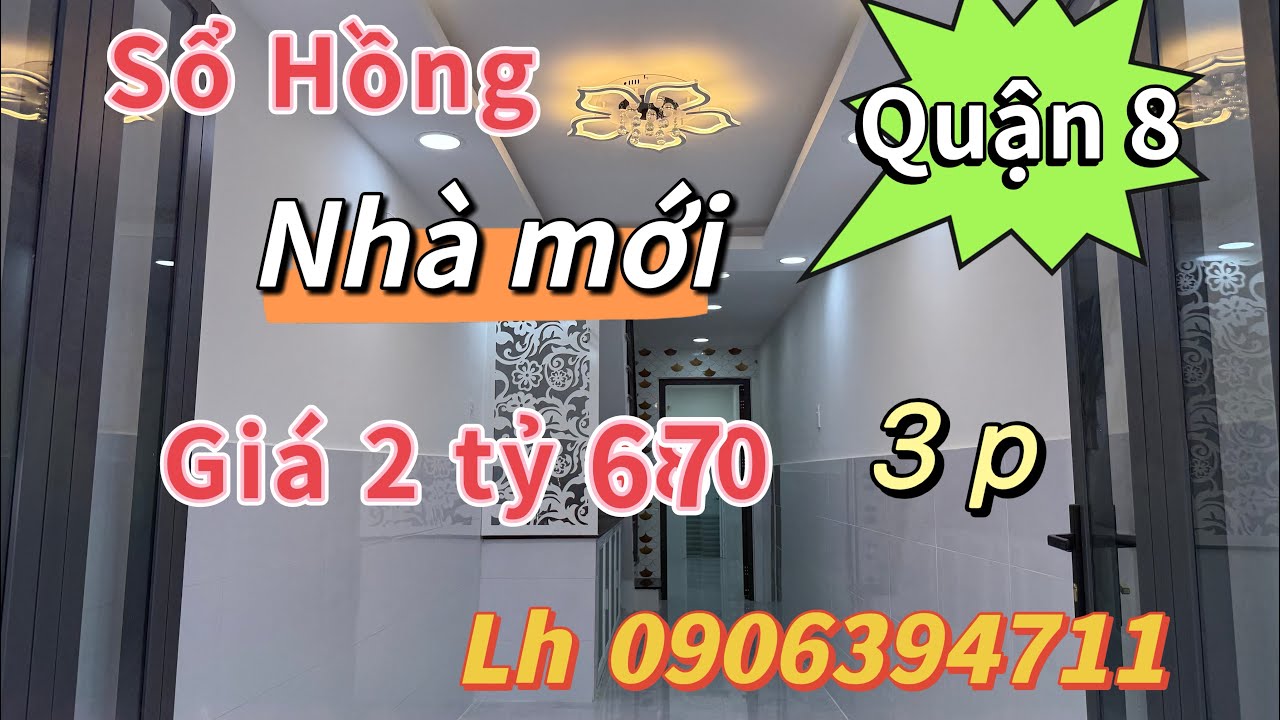 Quận 8)👉giá 2 tỷ 480 TL👉sổ Hồng riêng💥DT 2.2 x15 một lầu 3 p 2 wc hẽm 2.5 nhà mới ở liền🌺090639411
