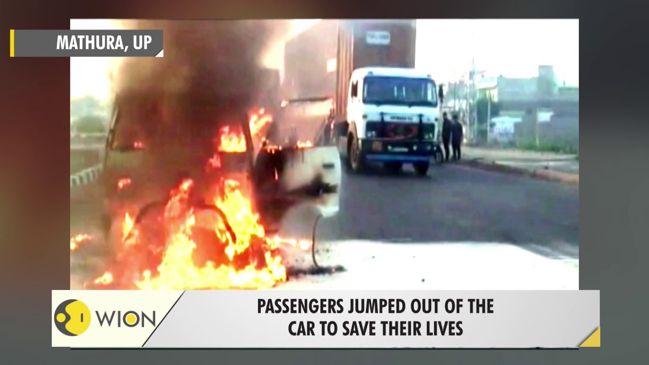 Moving car catches fire on NH-2 near Mathura, UP