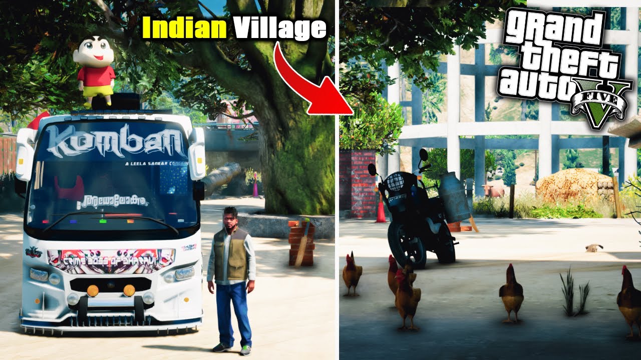 GTA 5: Shinchan Visiting Indian Village with Komban Bus
