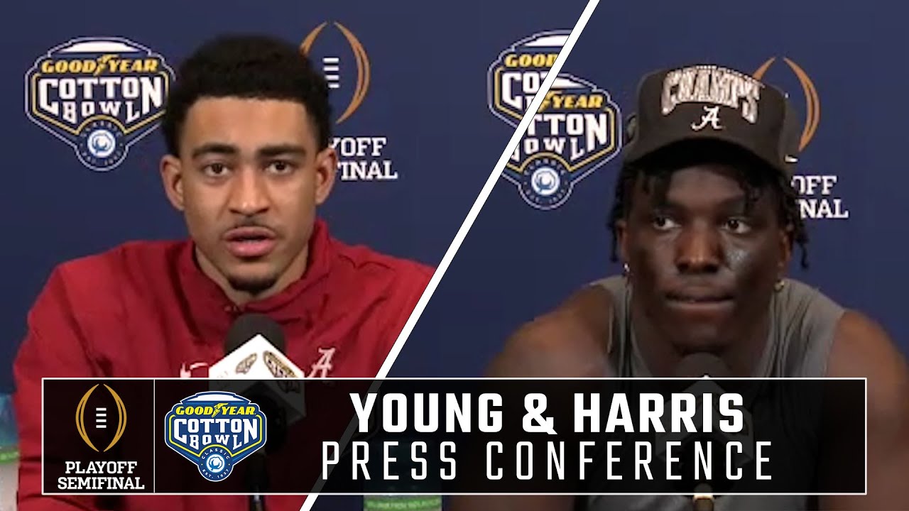 Bryce Young and Christian Harris address the media following Alabama's Cotton Bowl win