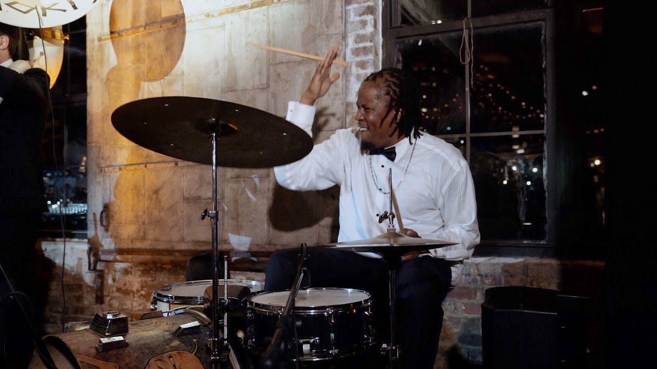 Groom's Cousin Plays Drums With The Hudson Horns Band | The Greenpoint Loft Wedding in Brooklyn, NY