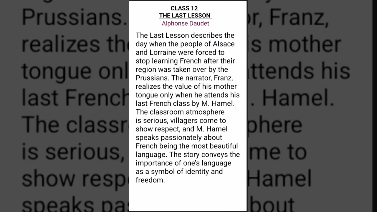 Class 12 The Last Lesson Summary English #class12 #cbse#english #summary#youtubeshorts #yt