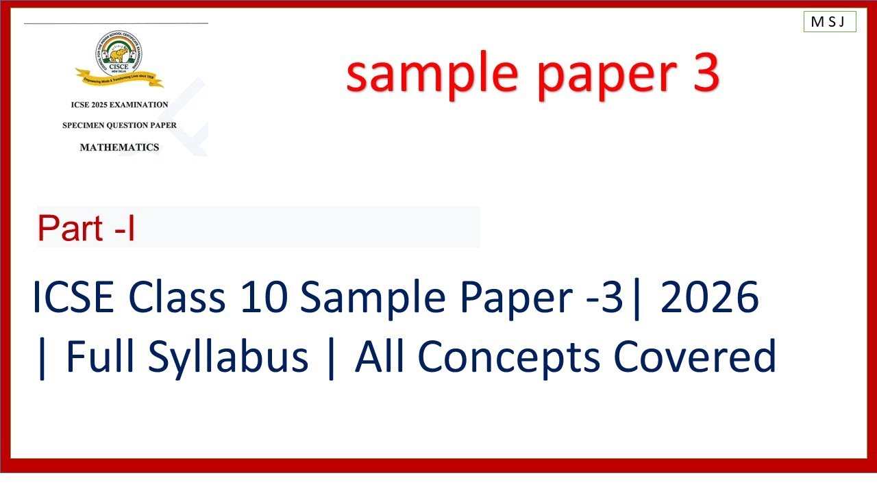 ICSE Class 10 Sample Paper -3 | part -1| 2026 | Full Syllabus | All Concepts Covered