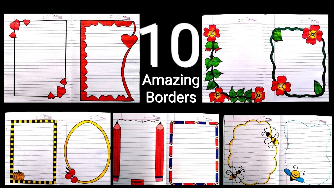 10 Beautiful borders for projects handmade| simple border designs| Notebook border designs| rulled