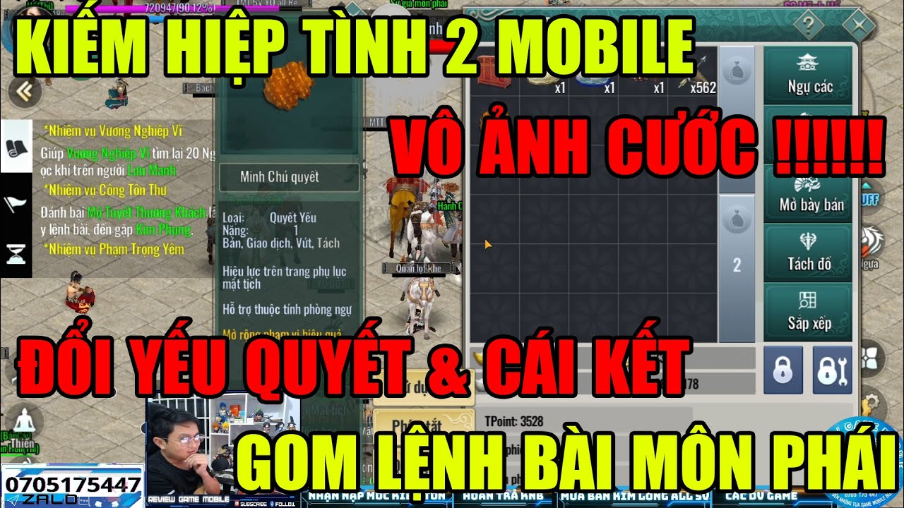 KIẾM HIỆP TÌNH 2 MOBILE -GOM LỆNH BÀI MÔN PHÁI ĐỔI YẾU QUYẾT -KIẾM VÔ ẢNH CƯỚC KIẾM TIỀN & CÁI KẾT