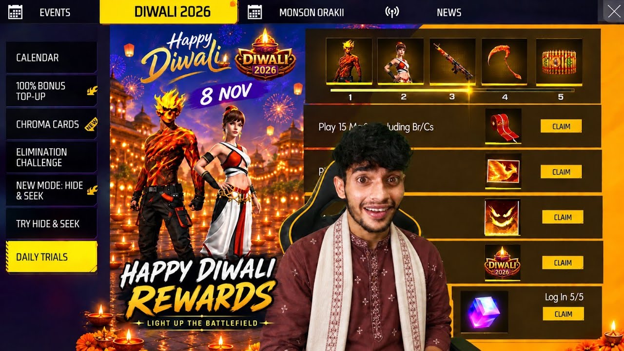 DIWALI 2026 FREE REWARDS 🪔 Free Fire Max