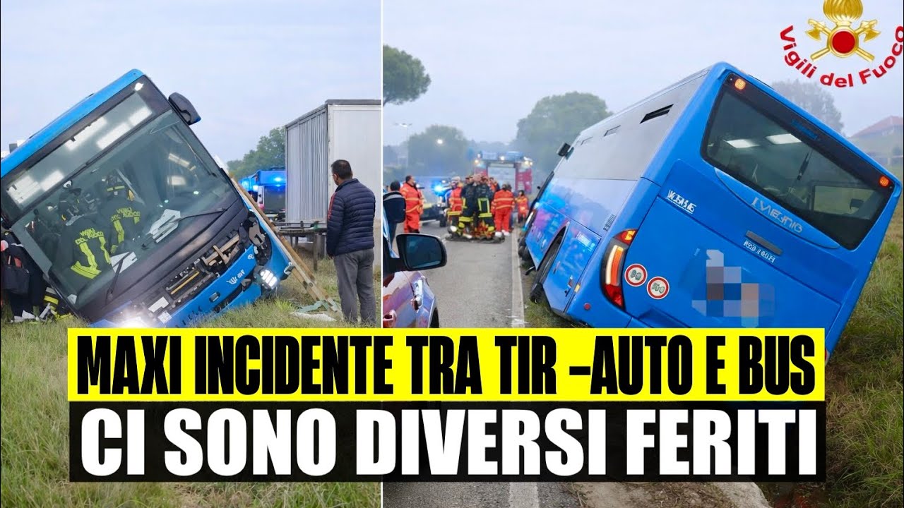 ULTIM'ORA MAXI INCIDENTE TRA TIR, AUTO E BUS: CI SONO DIVERSI FERITI. LO SCHIANTO A FOIANO