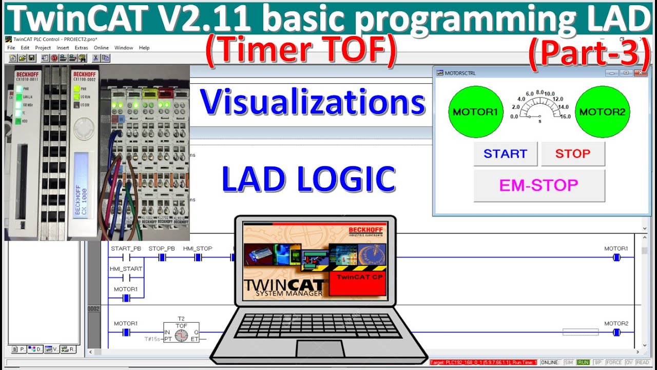 TwinCAT V2.11 connect with PLC Beckhoff basic programming and visualizations control tutorial Part3