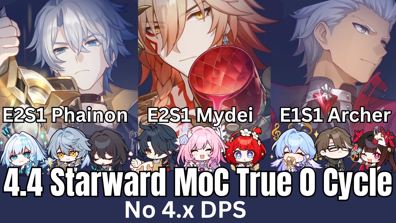 4.4 Starward Memory of Chaos True 0 Cycle - No 4.x DPS ft. E2S1 Phainon, Mydei and E1S1 Archer | HSR
