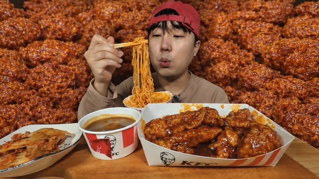 🍗KFC 갓양념통다리 & 🍝로제불닭볶음면 먹방 | KFC Sweet & Spicy Drumsticks & Rose Buldak Noodles mukbang