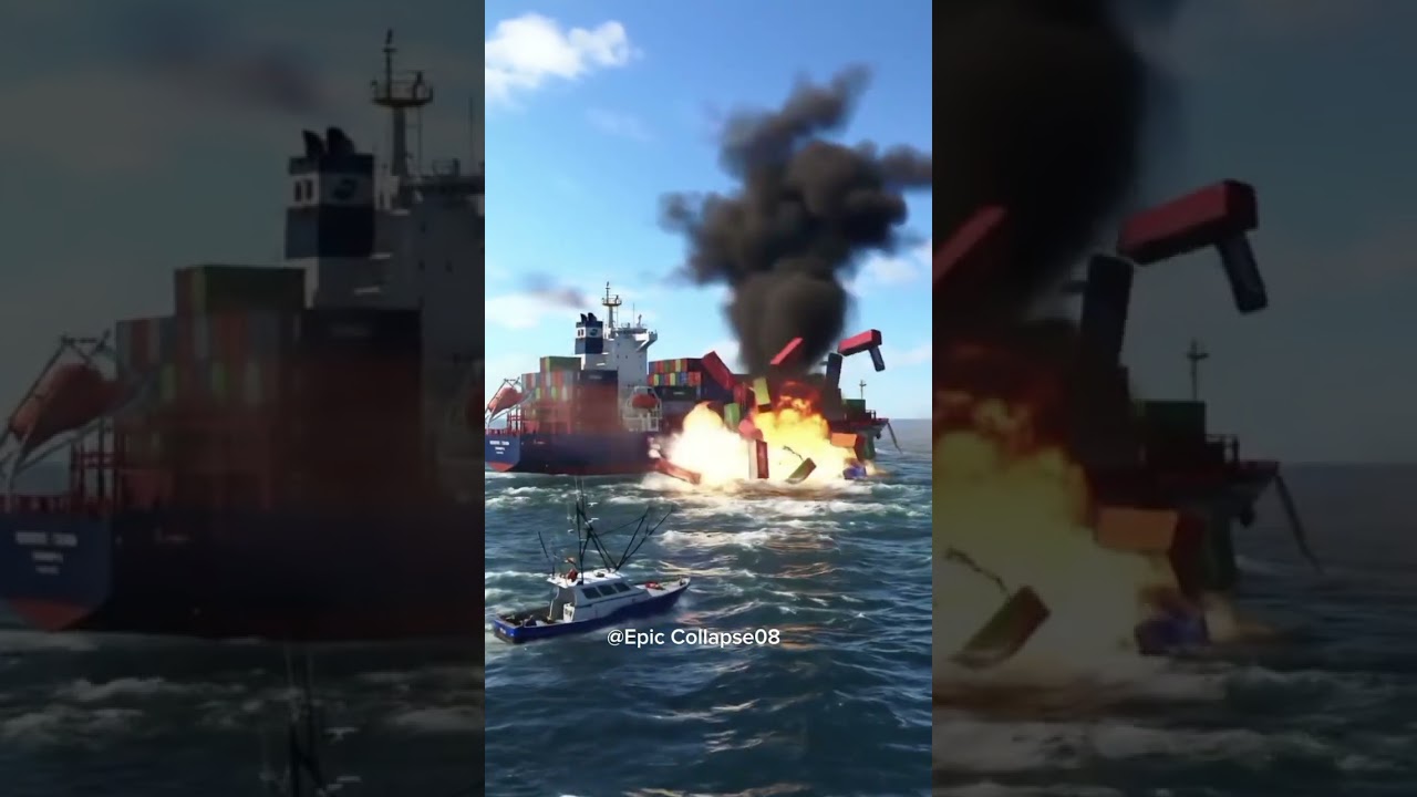 CCTV Captures Shocking Cargo Ship Explosion from Nearby Mini Vessel | Realistic Disaster Simulation