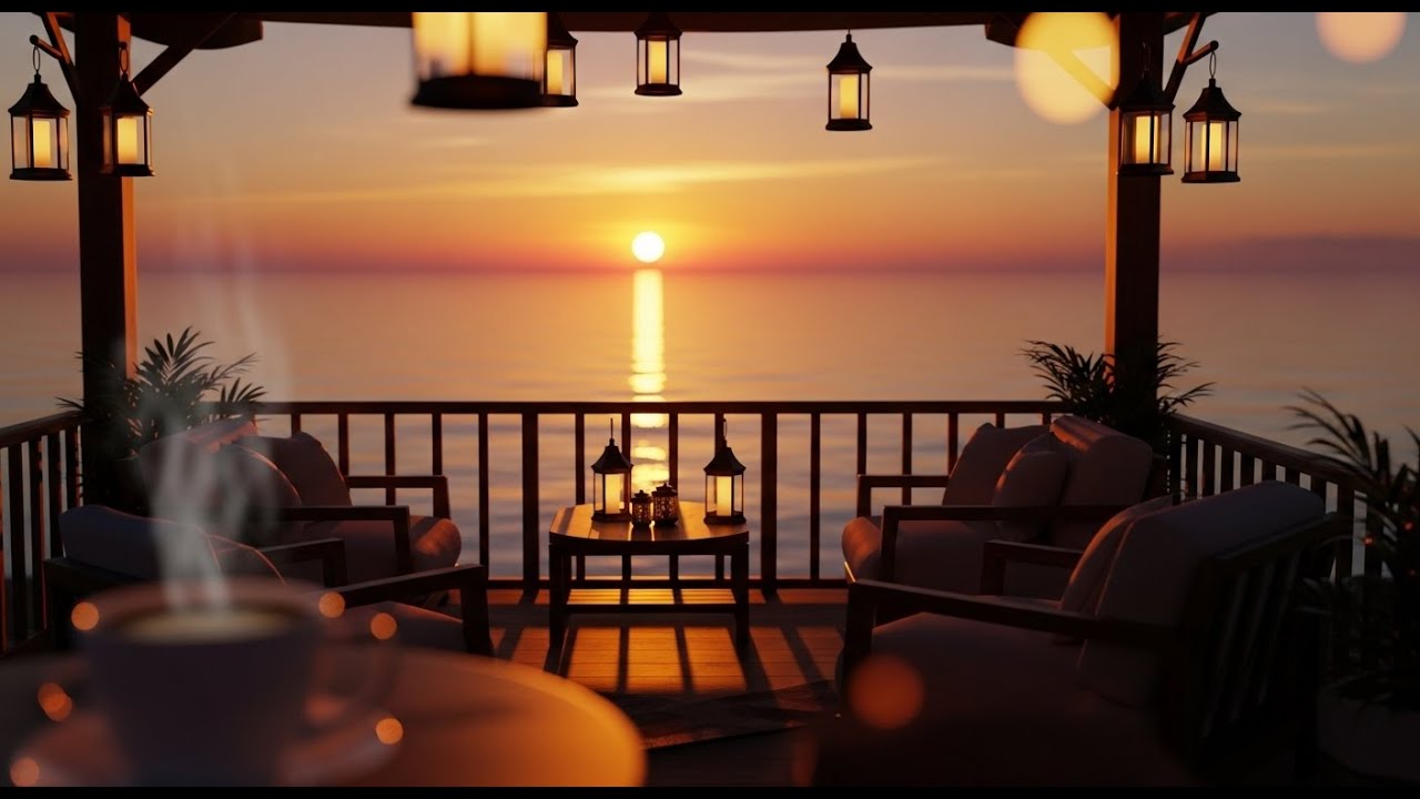 Relaxing Evening Jazz ☕ Seaside Cafe & Piano, Sunset Bossa Nova for Deep Focus, Work