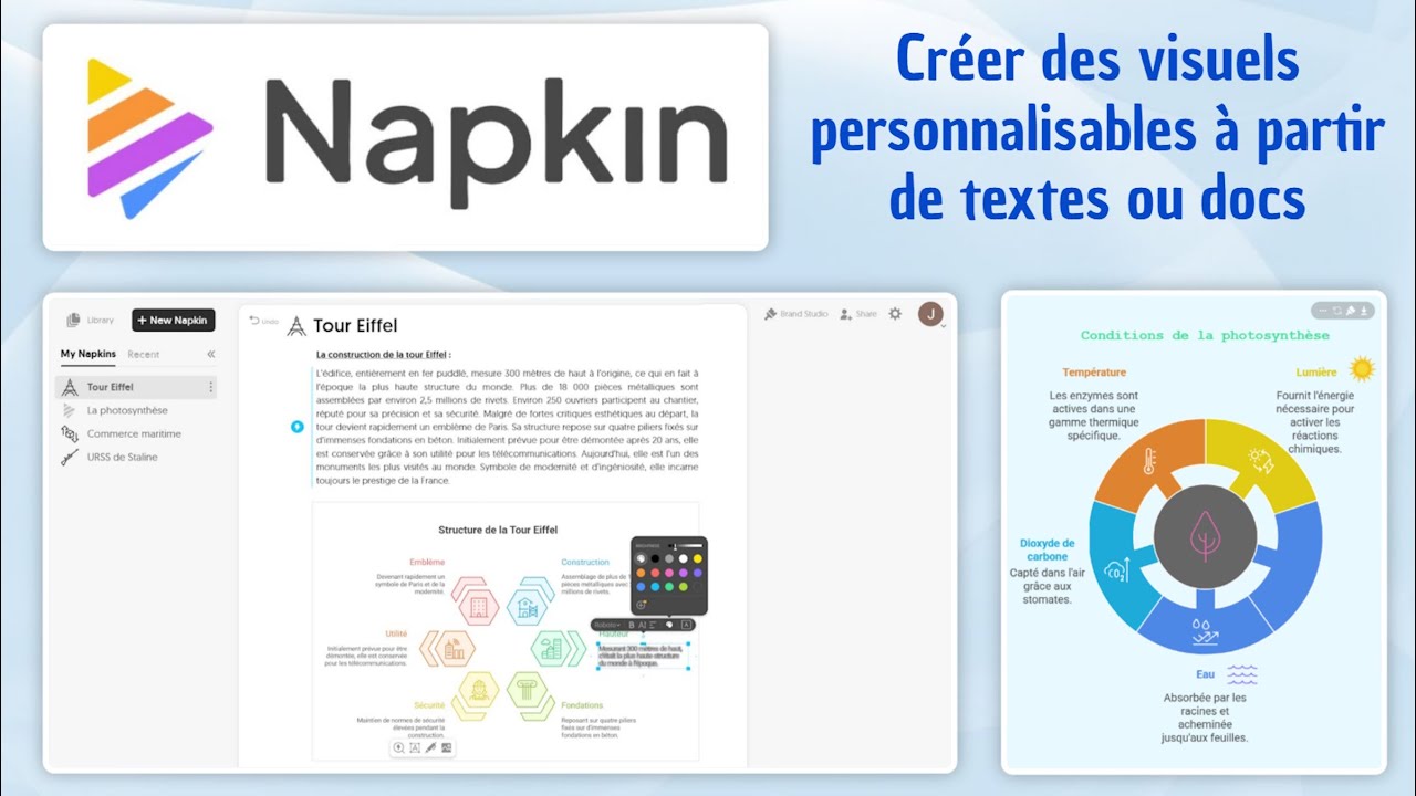 Tuto IA - Napkin (créer des visuels personnalisables à partir de textes ou de docs : schémas...)