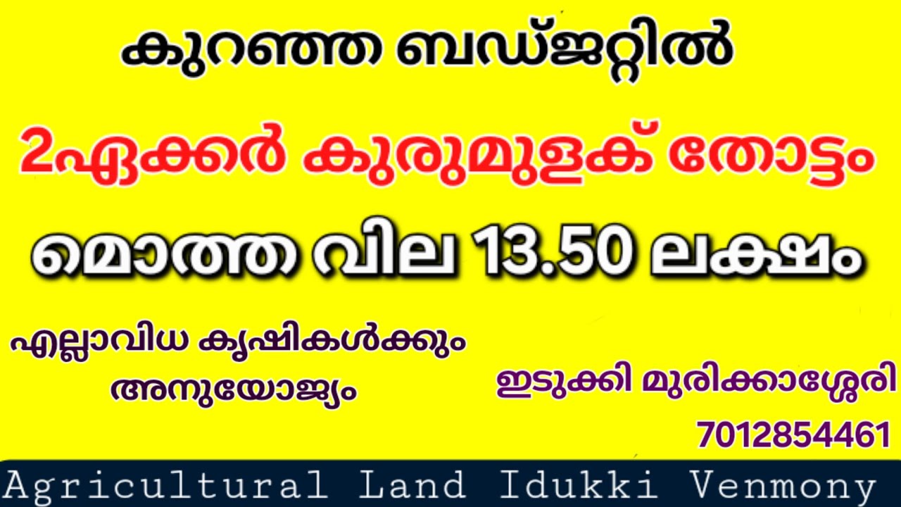 വെറും 13.50 ലക്ഷം രൂപയ്ക്ക് 2ഏക്കർ കുരുമുളക് തോട്ടം.എല്ലാവിധ കൃഷിക്കും അനുയോജ്യം. ഇടുക്കി 👇