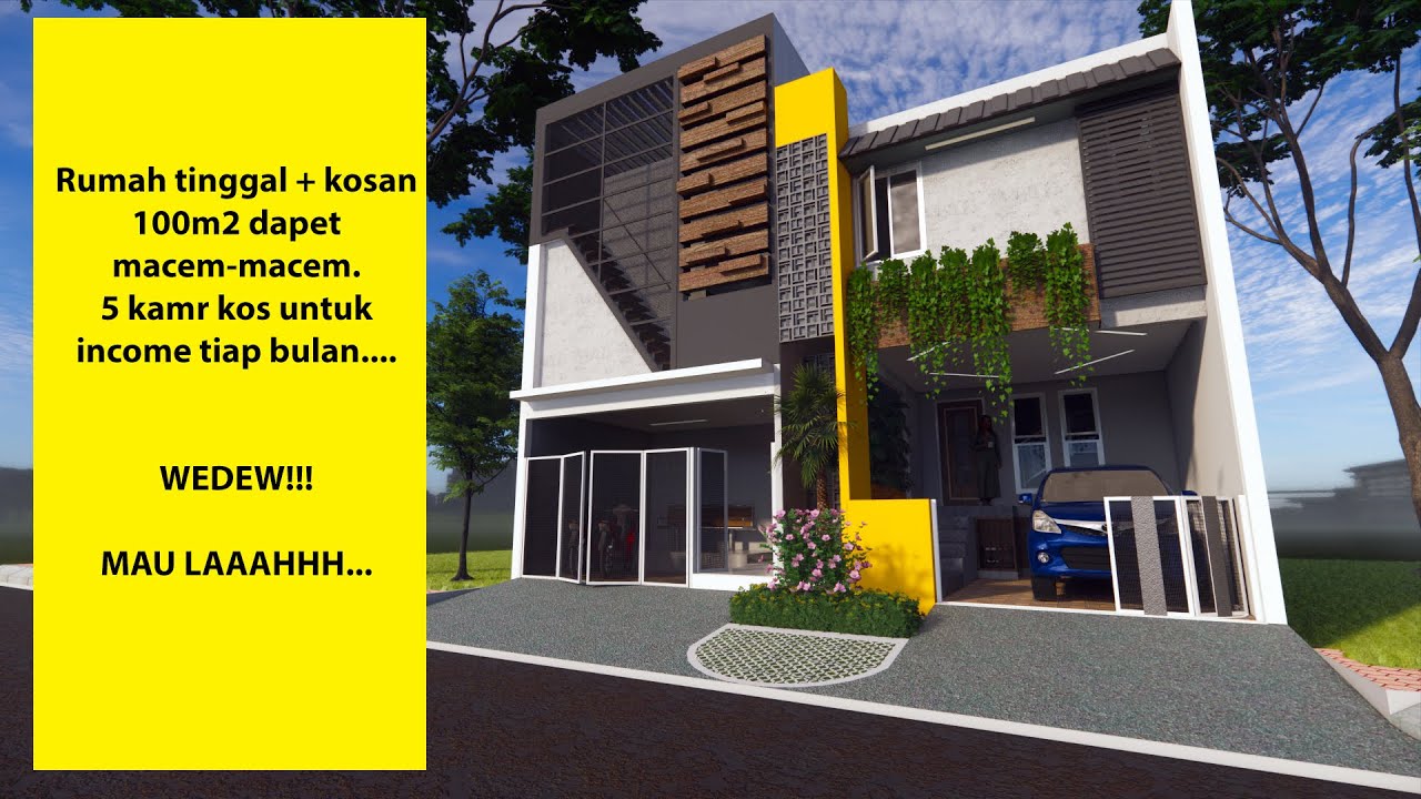 Rumah Passive Income Tempat Tinggal + 5 kamar kosan, Lahan Minim 10x10 m2 (100 m2) dapat hasil/bln.