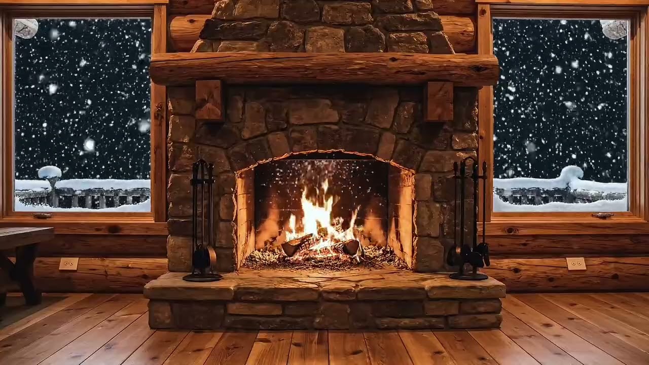 Winter Snowfall & Cozy Fireplace ❄️🔥 Crackling Fire Sounds for Deep Sleep & Relaxation