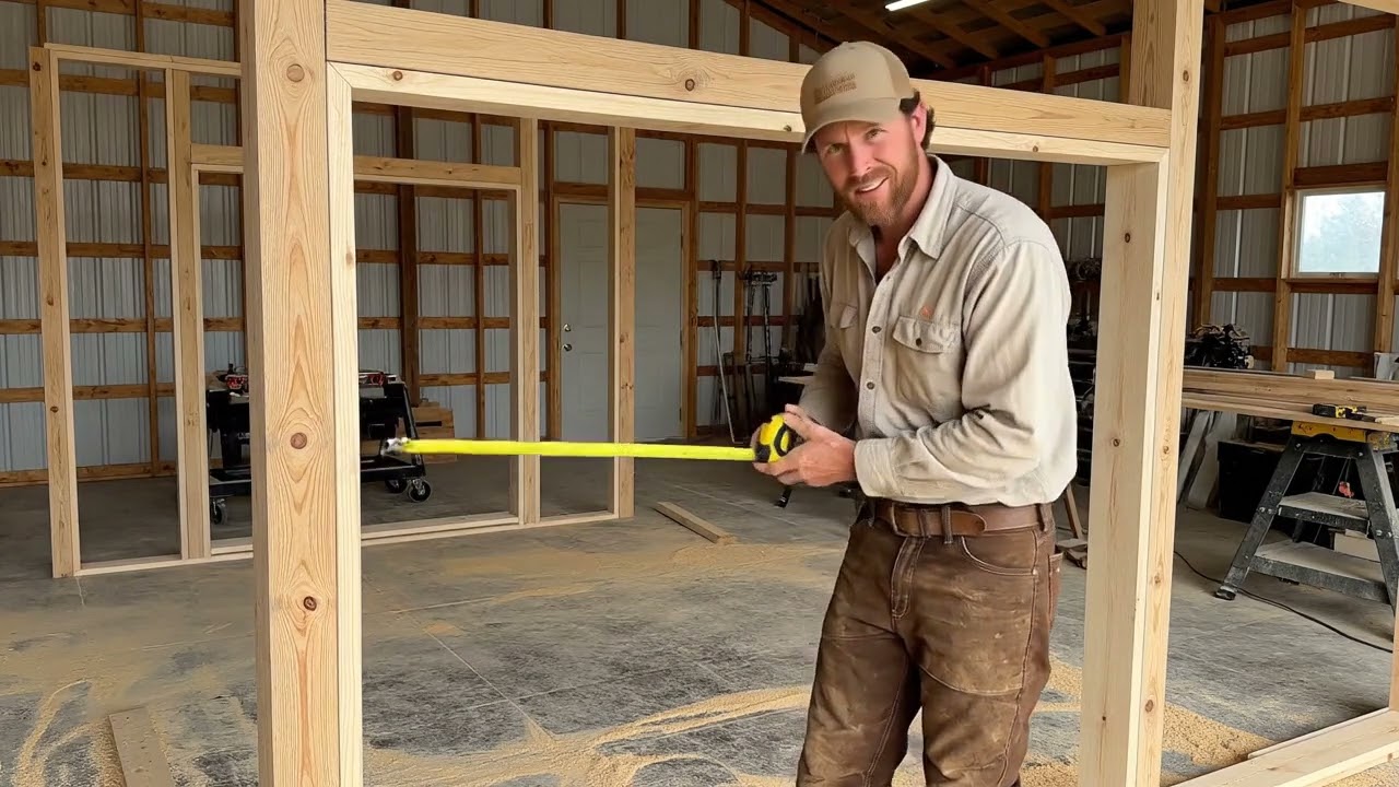 Building a wooden house by hand in forest step by step