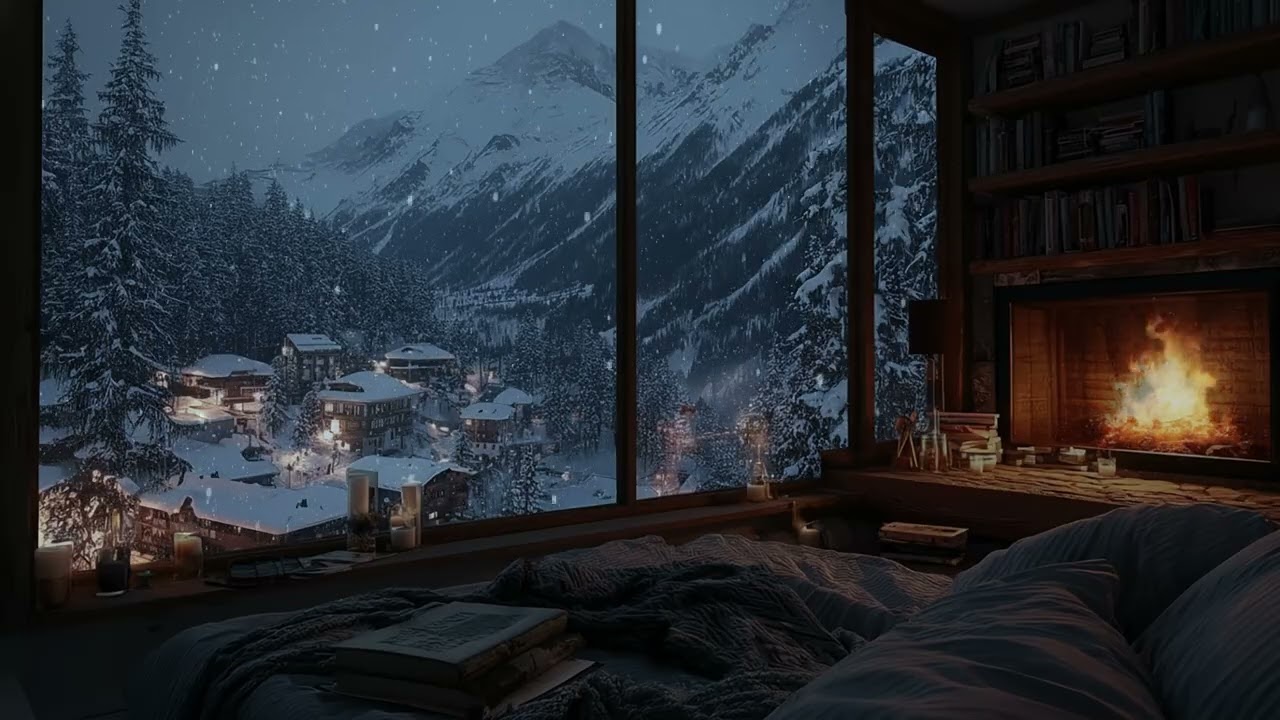 Heavy Snowfall Cabin Ambience 2026 | Cozy Christmas Cabin Fireplace & Snow Sounds for Relaxation