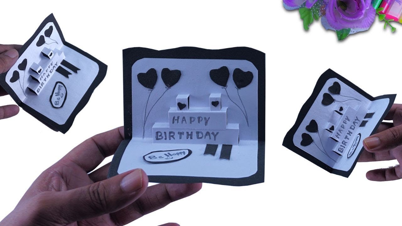 Small Pocket Friendly 3D Pop Up Birthday Card Making | Black & White Greeting Card DIY #BirthdayCard