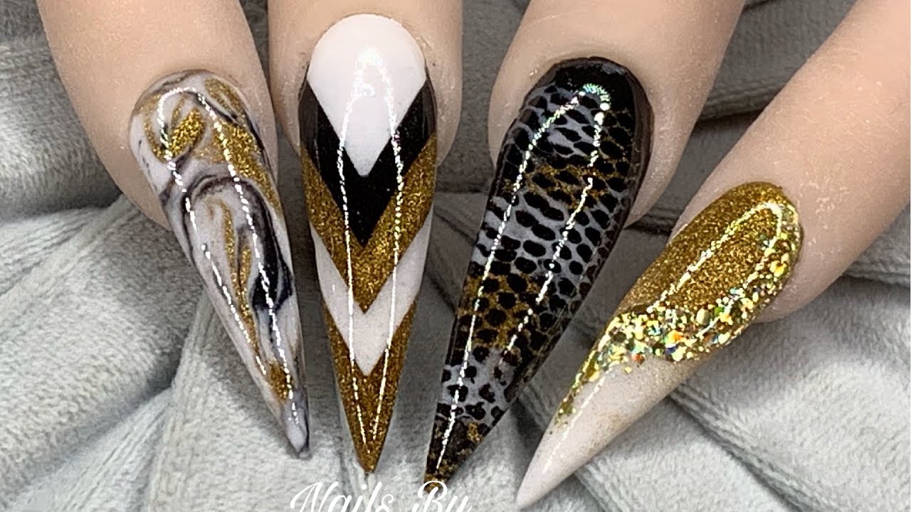 Extreme new year nail design - colour blocking - marble and netting!