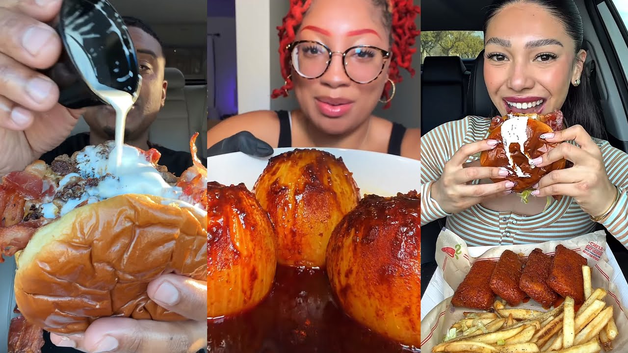 *TIKTOK* big bites mukbang compilation | Smash Burger, Chilis, Wingstop and many more!