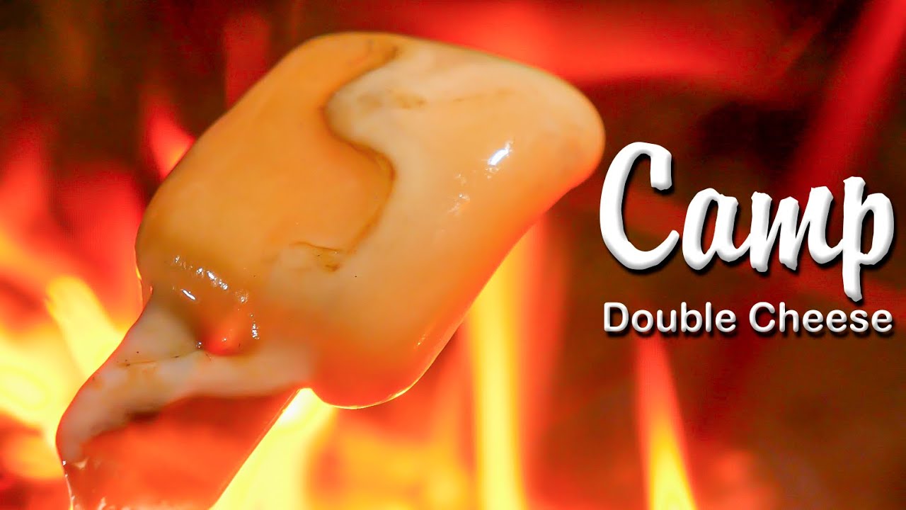 焚き火で作るダブルチーズハンバーグ！