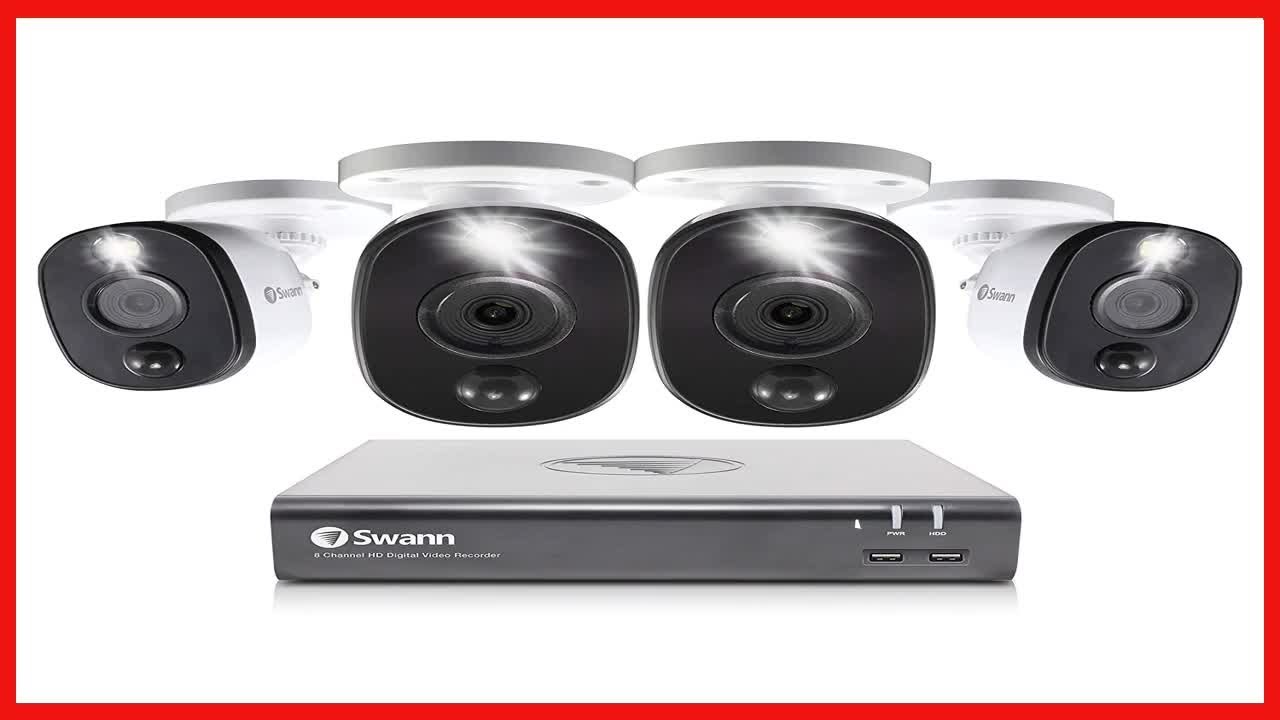 Swann 8 Channel 4 Camera Security System, Wired Surveillance 1080p HD DVR 1TB HDD, Audio Capture
