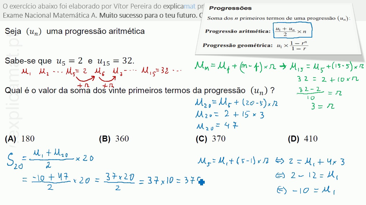 Exame Nacional Matematica - 12.º Ano - Sucessões - Progressão Aritmética