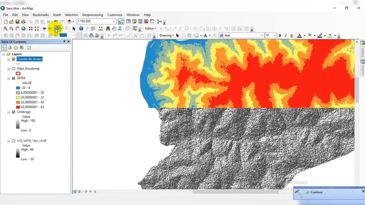 🔴 ArcGis : Générer le Relief et les Courbes de niveau à partir d'un MNT/SRTM dans ArcMap