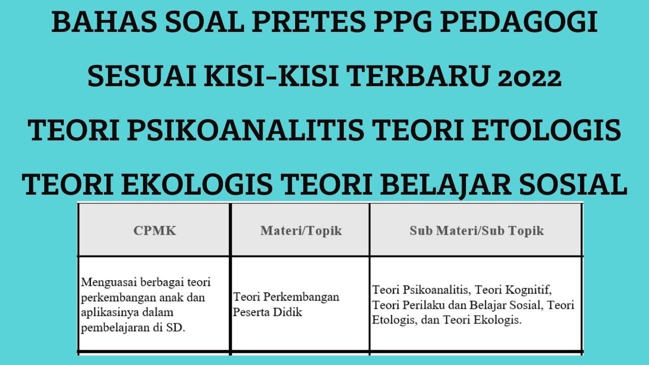 TEORI BELAJAR PEDAGOGI PPG KISI KISI TERBARU PSIKOANALITIS, ETOLOGIS, EKOLOGIS, TEORI BELAJAR SOSIAL
