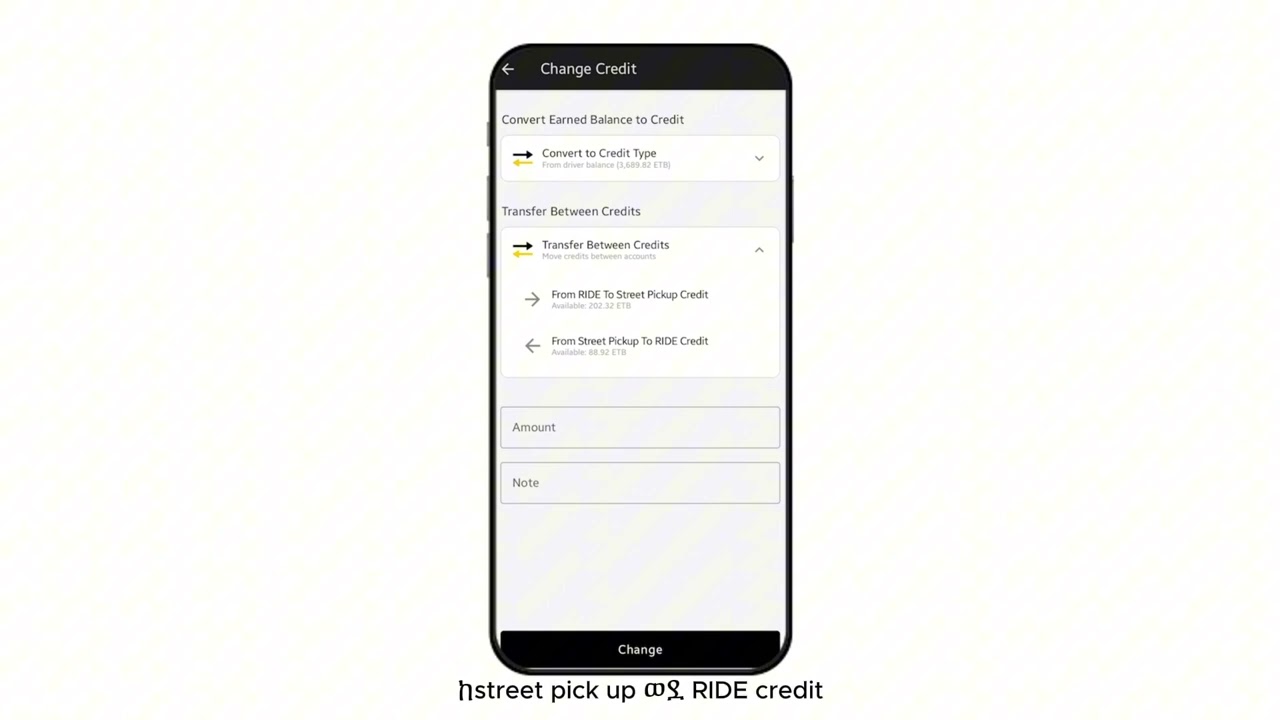 Change Credit from RIDE Driver App to Street Pickup and Vice Versa 