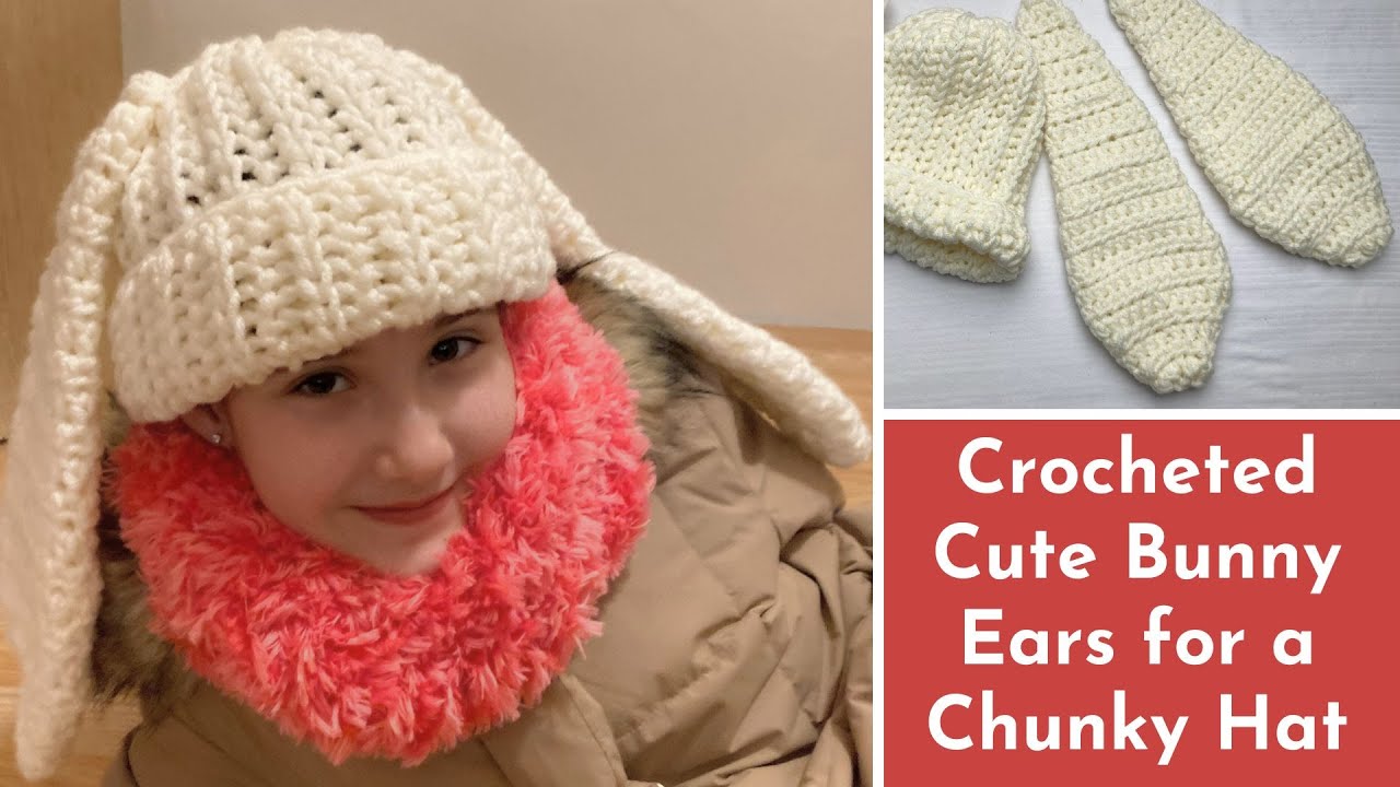 🤍Crocheted Cute Bunny Ears for a Chunky Hat🤍Easy & Fun🤍Add some fun to your child's hat🤍