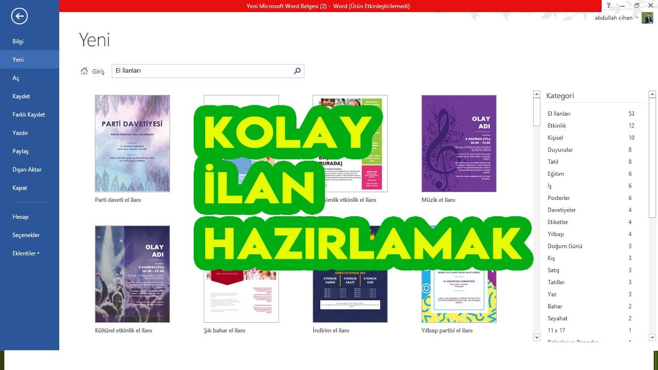 Word'te Afiş Hazırlamak.