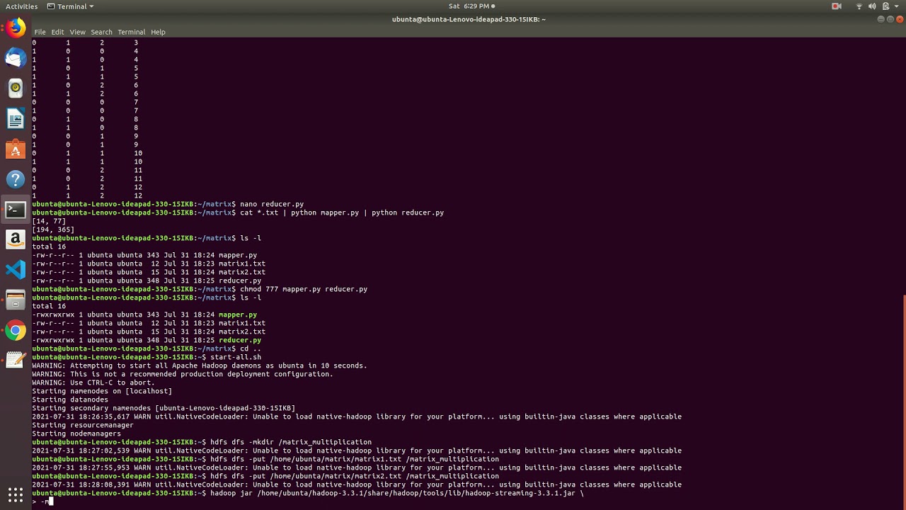 Matrix Multiplication Execution steps Using Map Reduce in HDFS