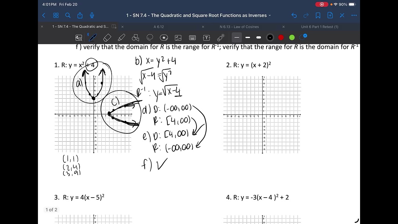 Lesson 7.4 Quadratic and Square Root Inverse Relations