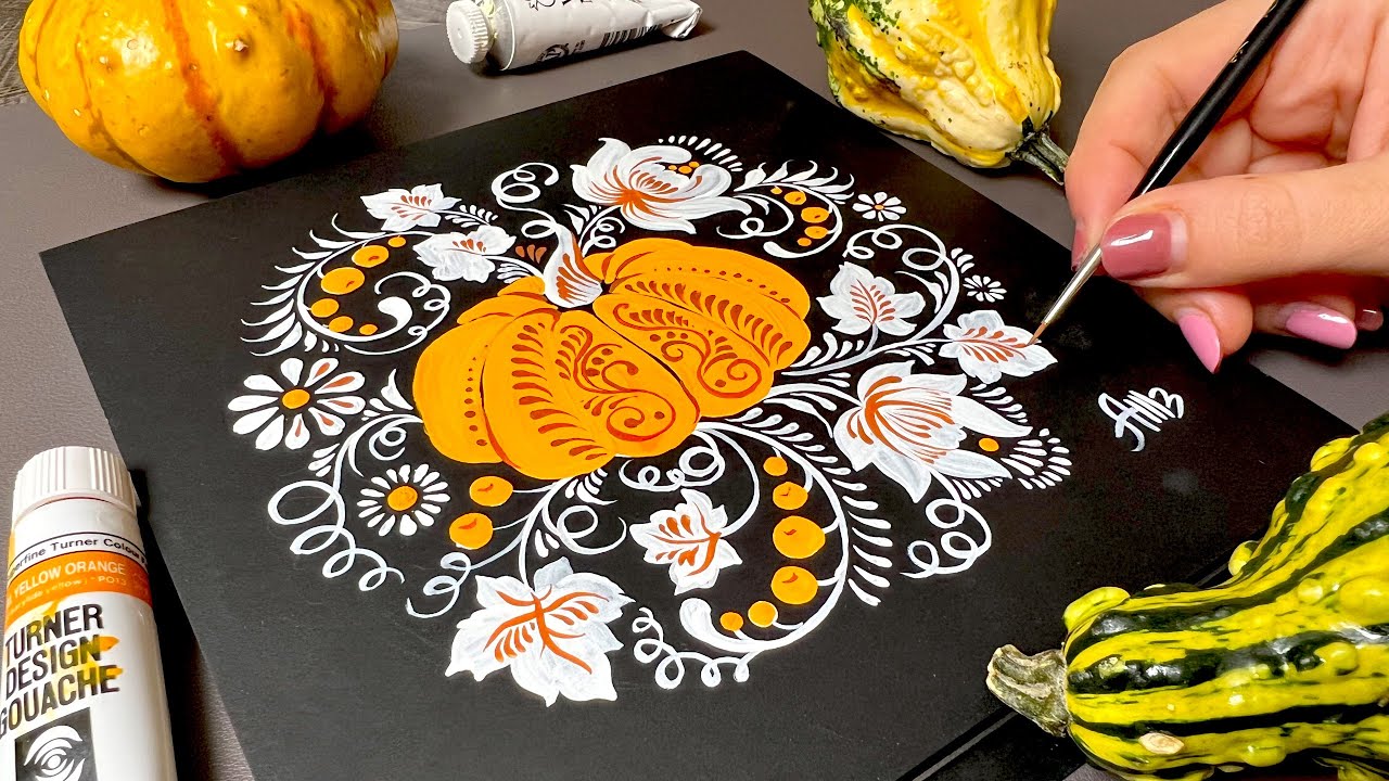 Pumpkin Season  🎃  Folk Art Tutorial 🧡 Ukrainian Petrykivka Style