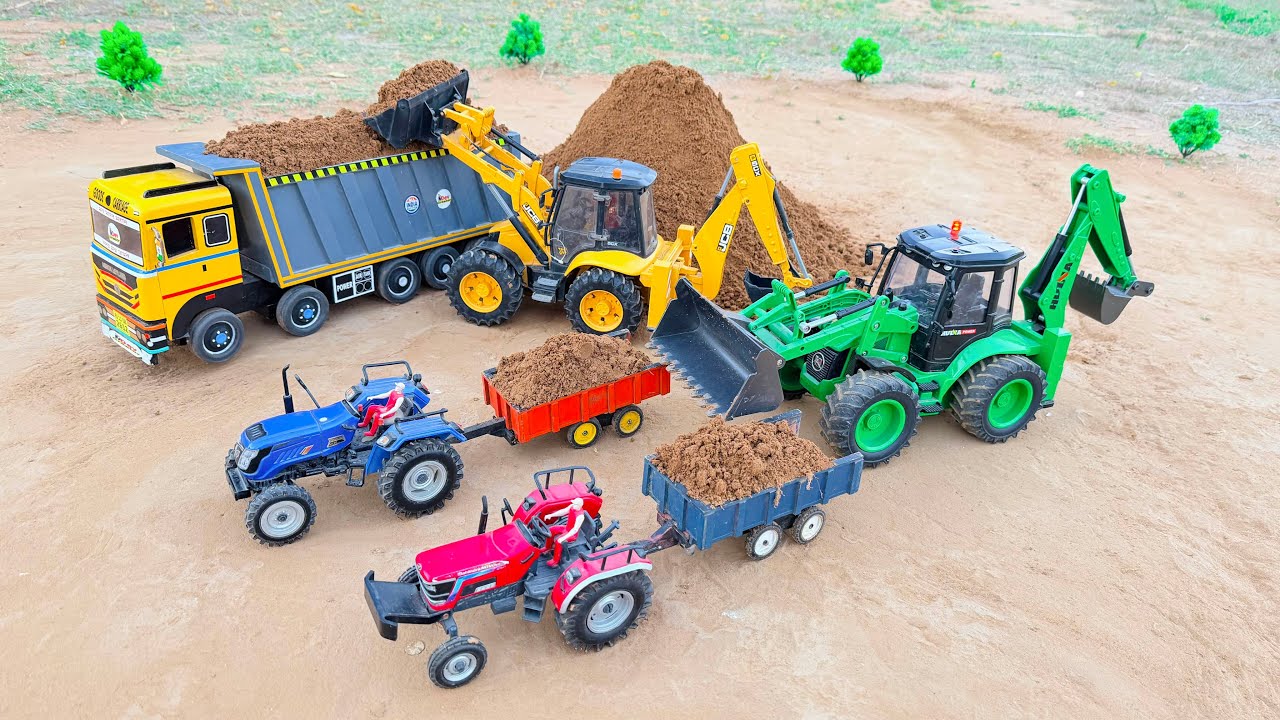 JCB 5CX loading sand Tata tipper truck | Mahindra Arjun novo 605Di tractor | jcb tractor cartoon 