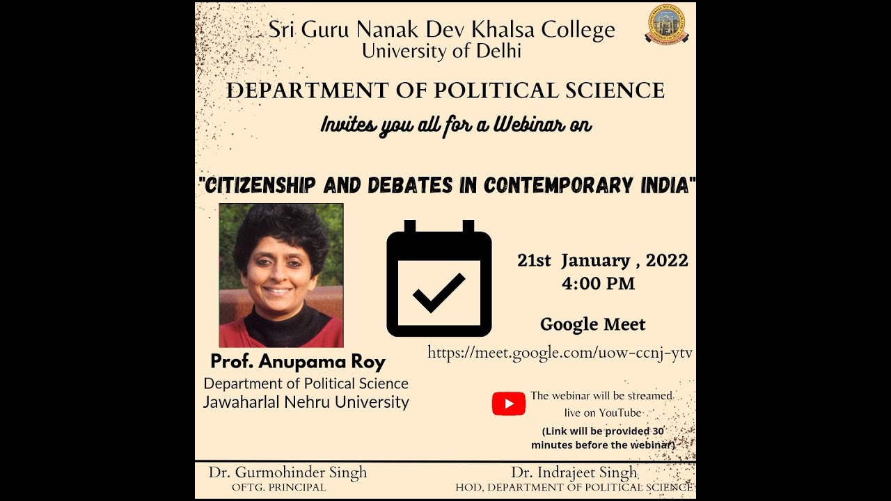 Webinar on Citizenship and Debate in Contemporary India with Professor Anupama Roy