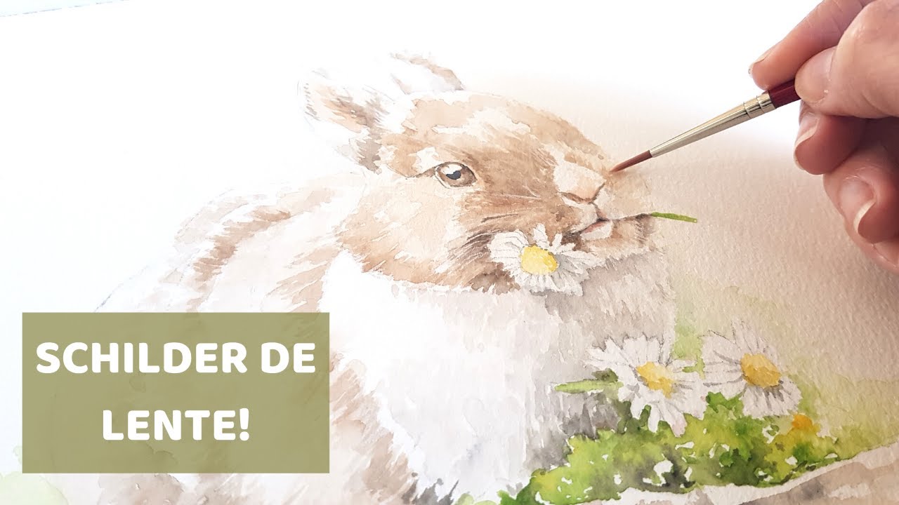KONIJNTJE schilderen in AQUARELVERF (ook kleurpotlood versie beschikbaar)