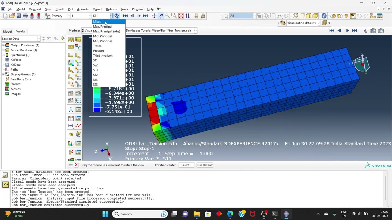 Bar Under Tensile Load Analysis FEA - (Abaqus tutorial for beginners)