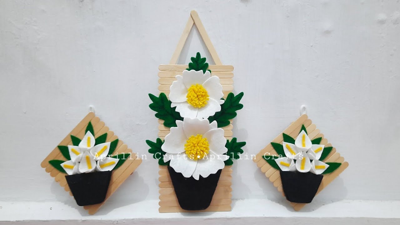 Diy hiasan dinding dari stik es krim dan bunga flanel white series