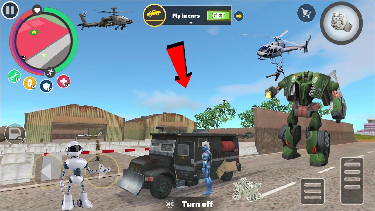 Rope Hero Vice Town (buffalo bus in army base) buffalo bus enter army base - Android Gameplay HD