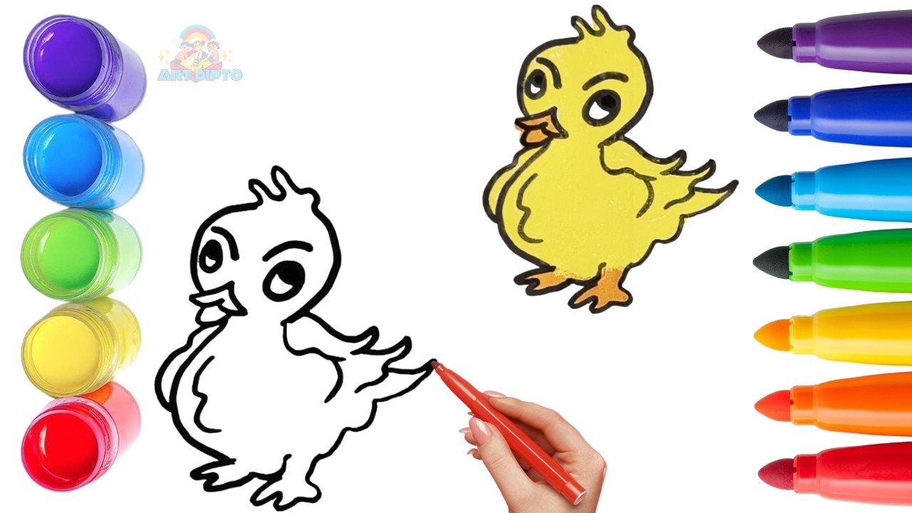 How To Draw cute Duck Drawing, Painting & Coloring For Kids and Toddlers_ Child Art 🐋🌈🎨