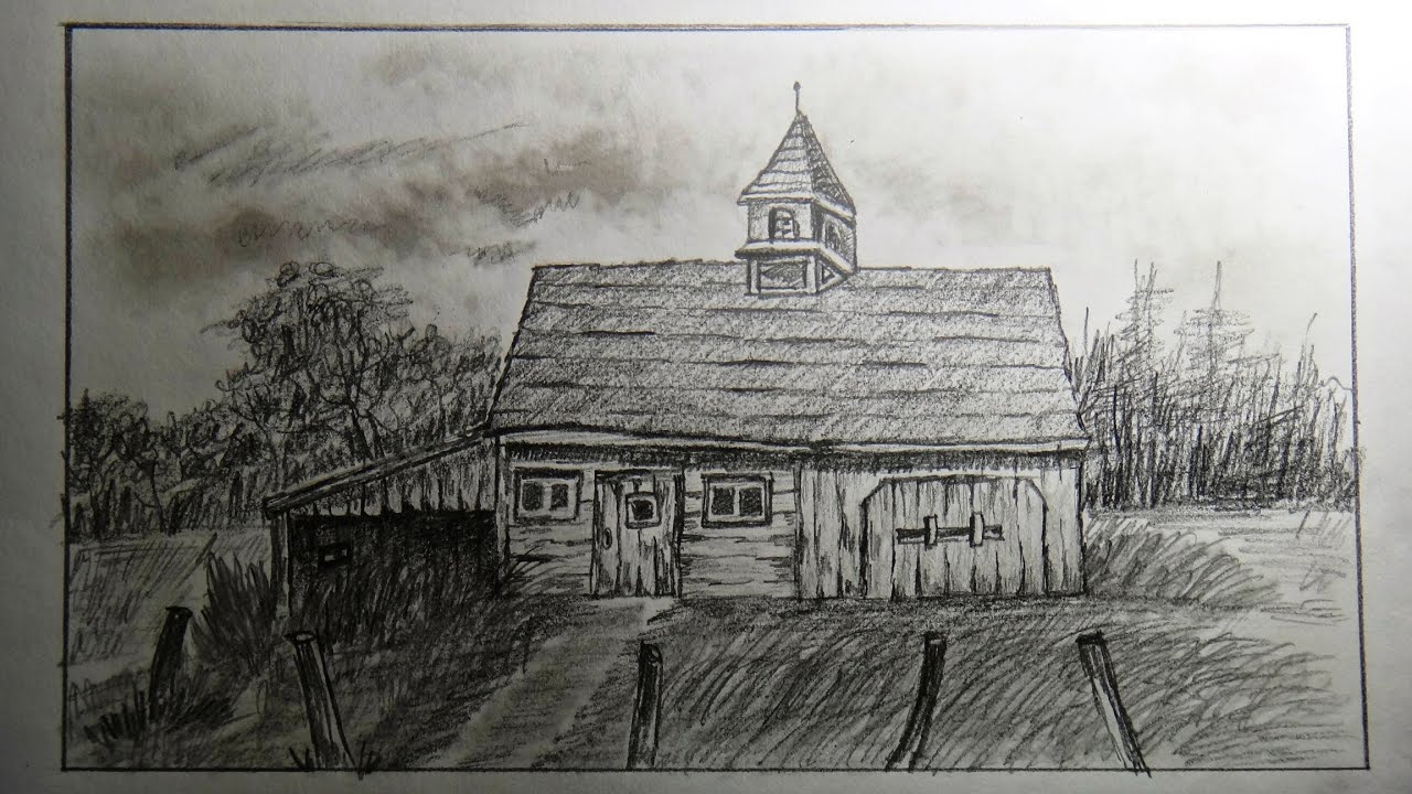 How to draw an old barn (old farm house) - Part 2
