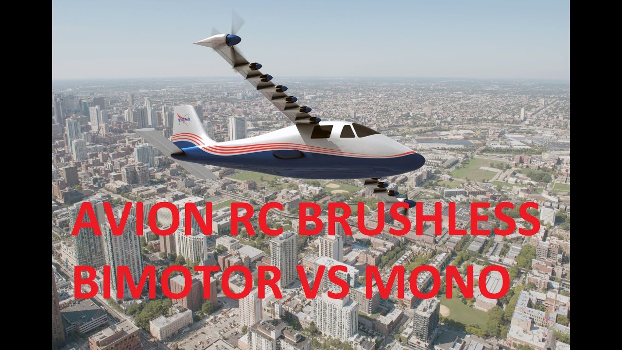 Avion electrico bimotor vs monomotor. RC. Motor sin escobillas: eficiencia, torque, RPM, helice