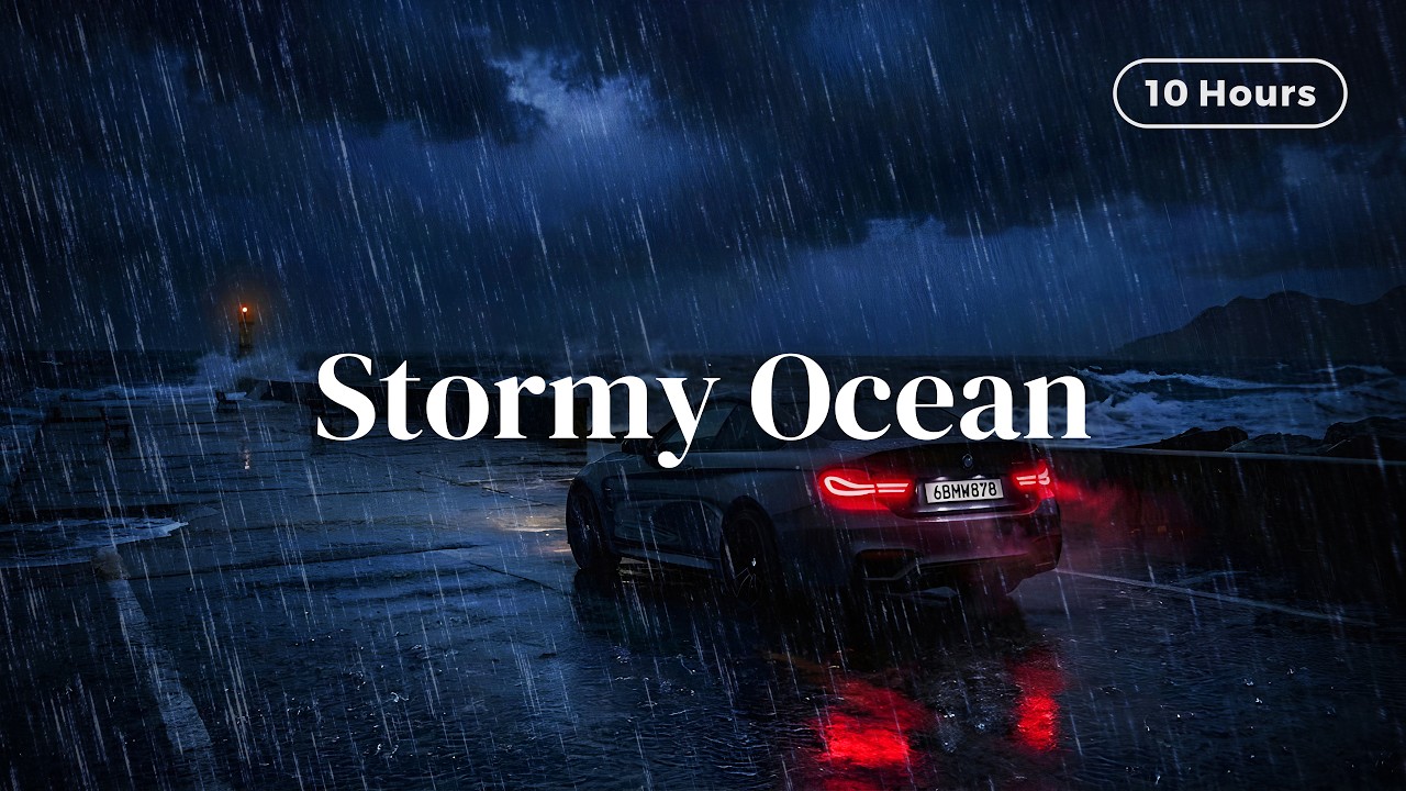 Stormy Ocean Waves at Night 🌊 Rain & Crashing Waves Sounds for Sleep (10 Hours)