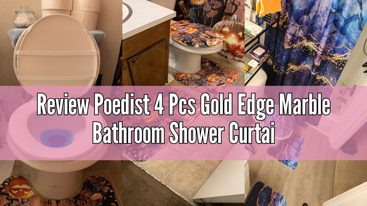 Review Poedist 4 Pcs Gold Edge Marble Bathroom Shower Curtain Set, Bathroom Sets with Shower Curtain