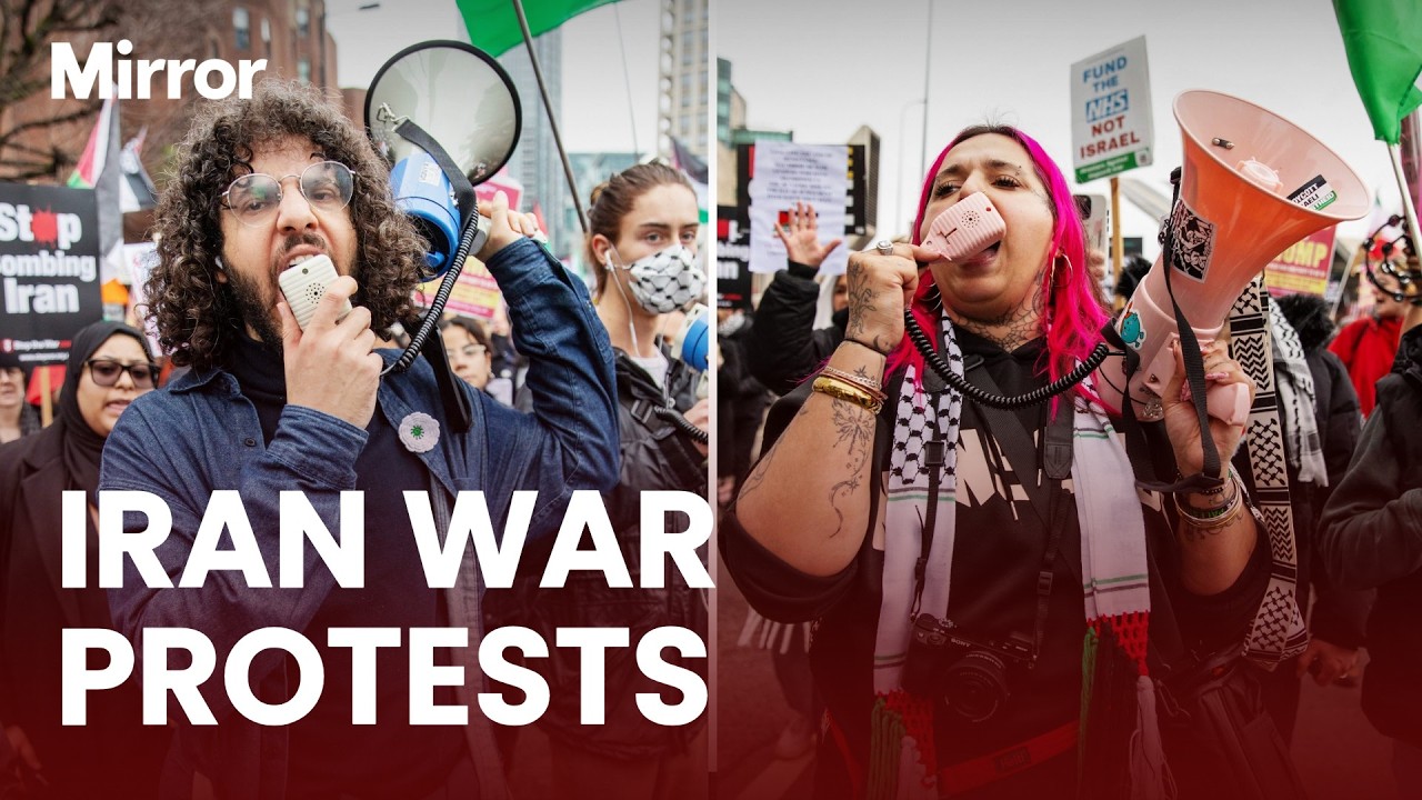 Protesters rally outside US Embassy in London calling to end attacks on Iran